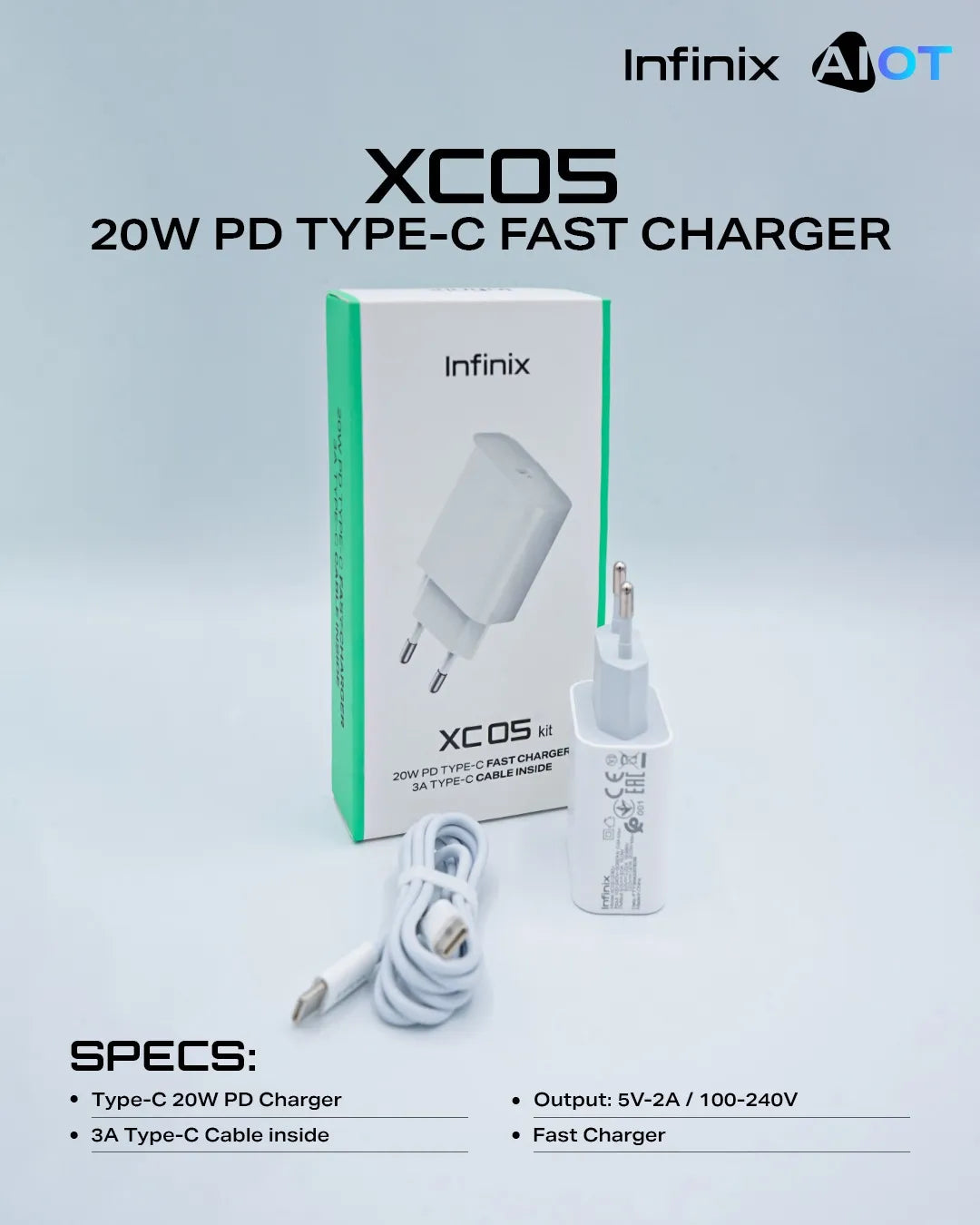 Infinix XCO5 20W PD Type-C Fast Charger with 3A Type-C Cable