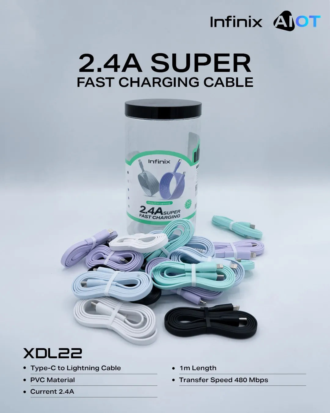 Infinix 2.4A Super Fast Charging Type-C to Lightning Cable (XDL22)