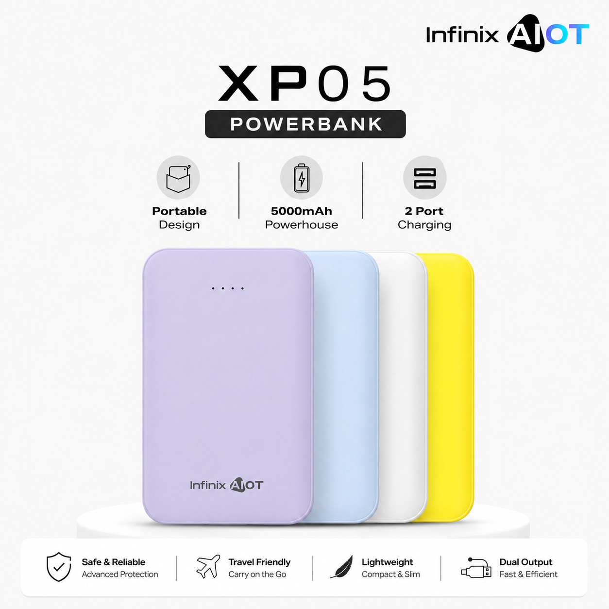 Infinix XP05 Power Bank 5000mAh – 12W Fast Charging | 1-Year Warranty & Free Shipping