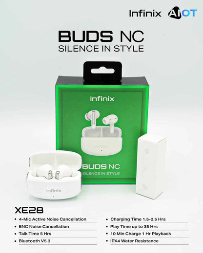 Infinix Earbud XE28 4 Mics With Active Noise Cancellation IPX4 Water Resistance With 1 Year Replacement Warranty + Free Delivery