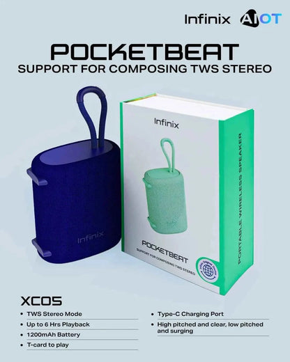 Infinix XS01 Portable Wireless Bluetooth Speaker – Immersive Stereo Sound | 1-Year Replacement Warranty & Free Shipping