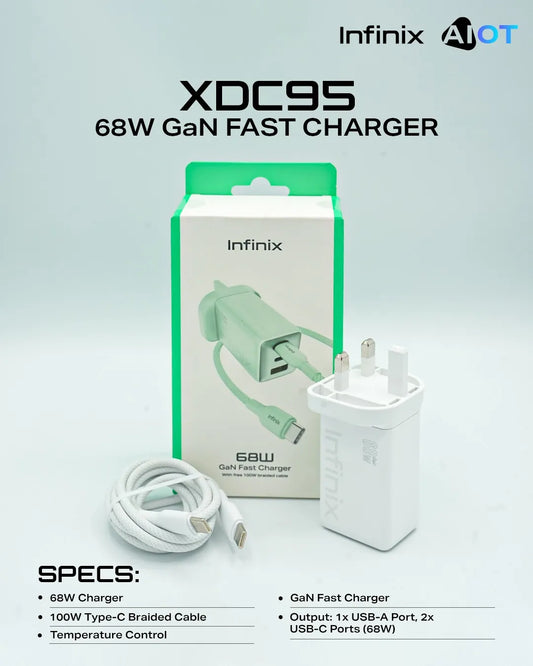 Infinix XDC95 68W GaN Fast Charger with 100W Type-C Braided Cable