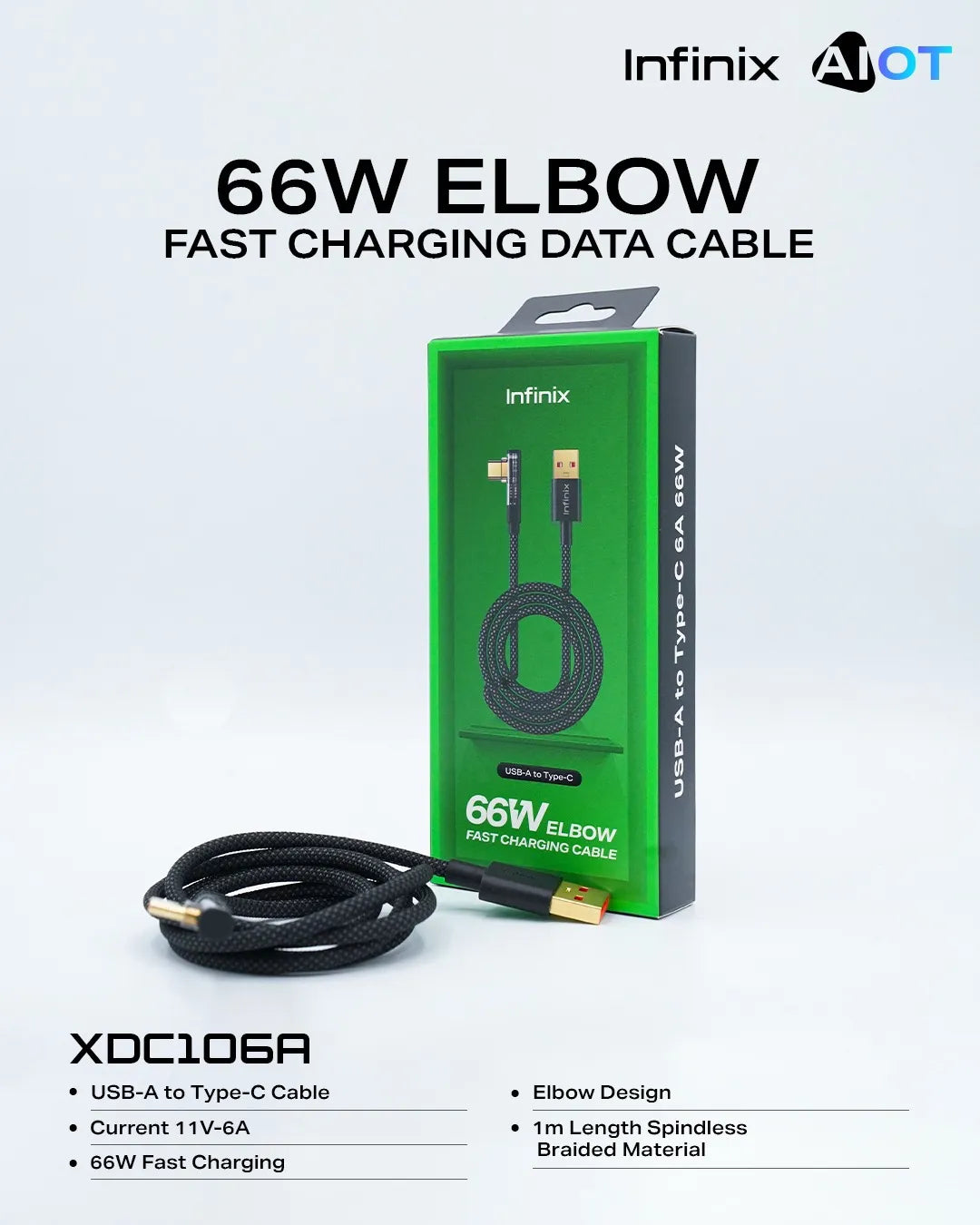Infinix 66W Elbow Fast Charging USB-A to Type-C Cable (XDC106A)